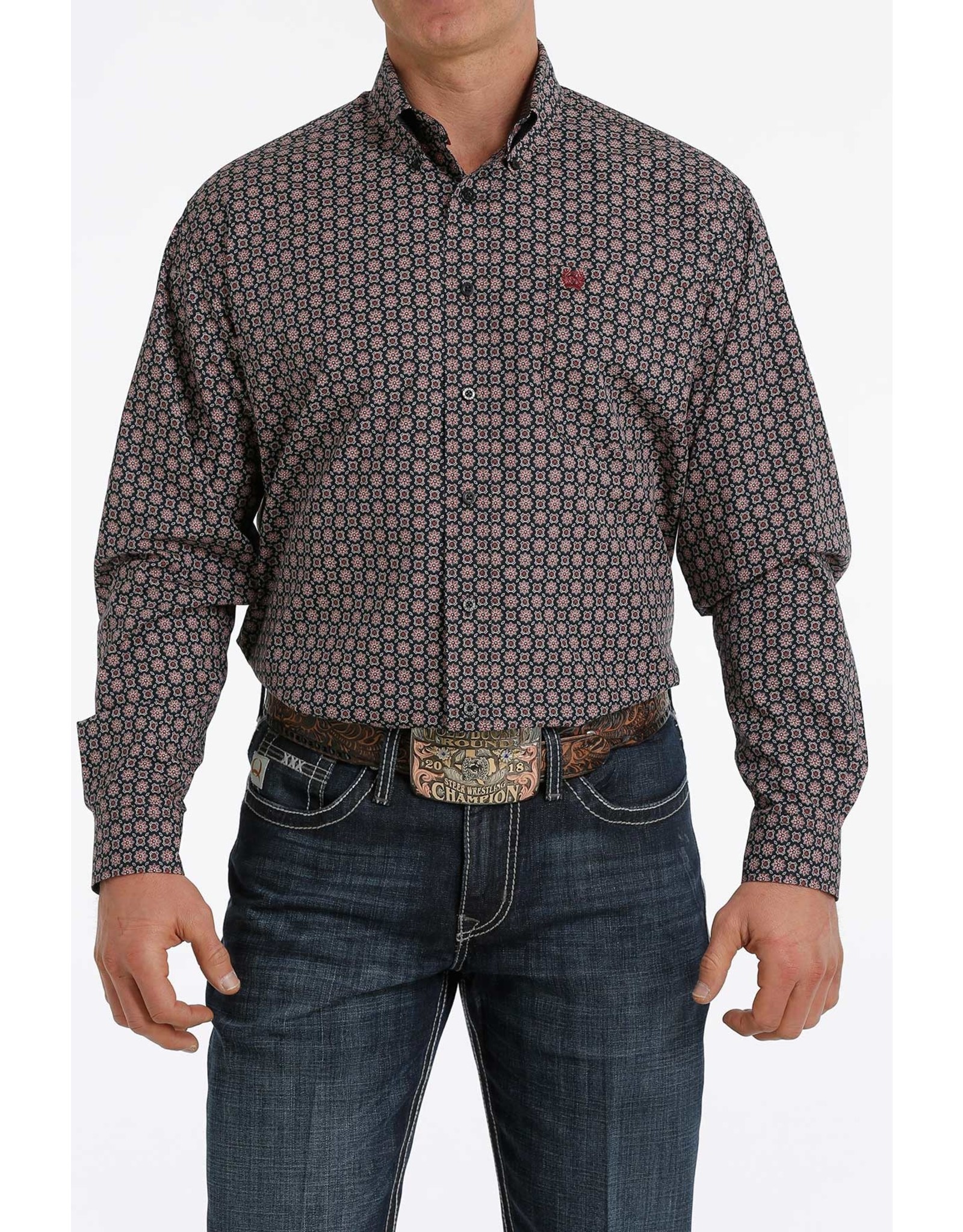 Cinch Men's Red Geo Print Long Sleeve Shirt MTW1105317
