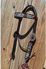 Circle Y Teal/Purple Floral Painted Browband Headstall X0128-100V