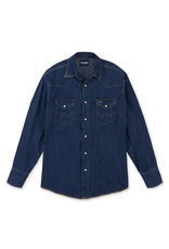 Wrangler Men's Dark Wash Denim Frayed Hem MS1041D Long Sleeve Shirt