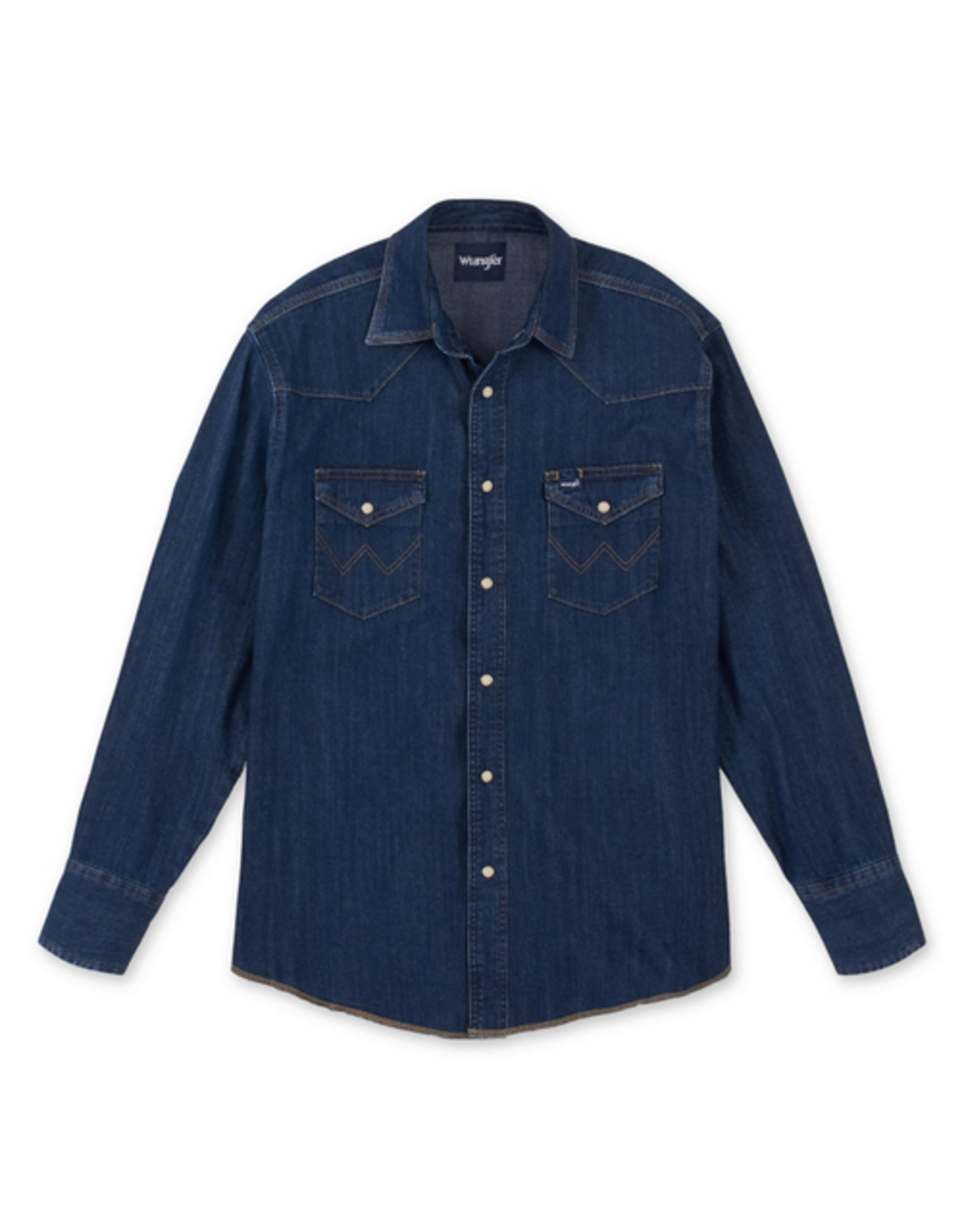 Wrangler Men's Dark Wash Denim Frayed Hem MS1041D Long Sleeve Shirt