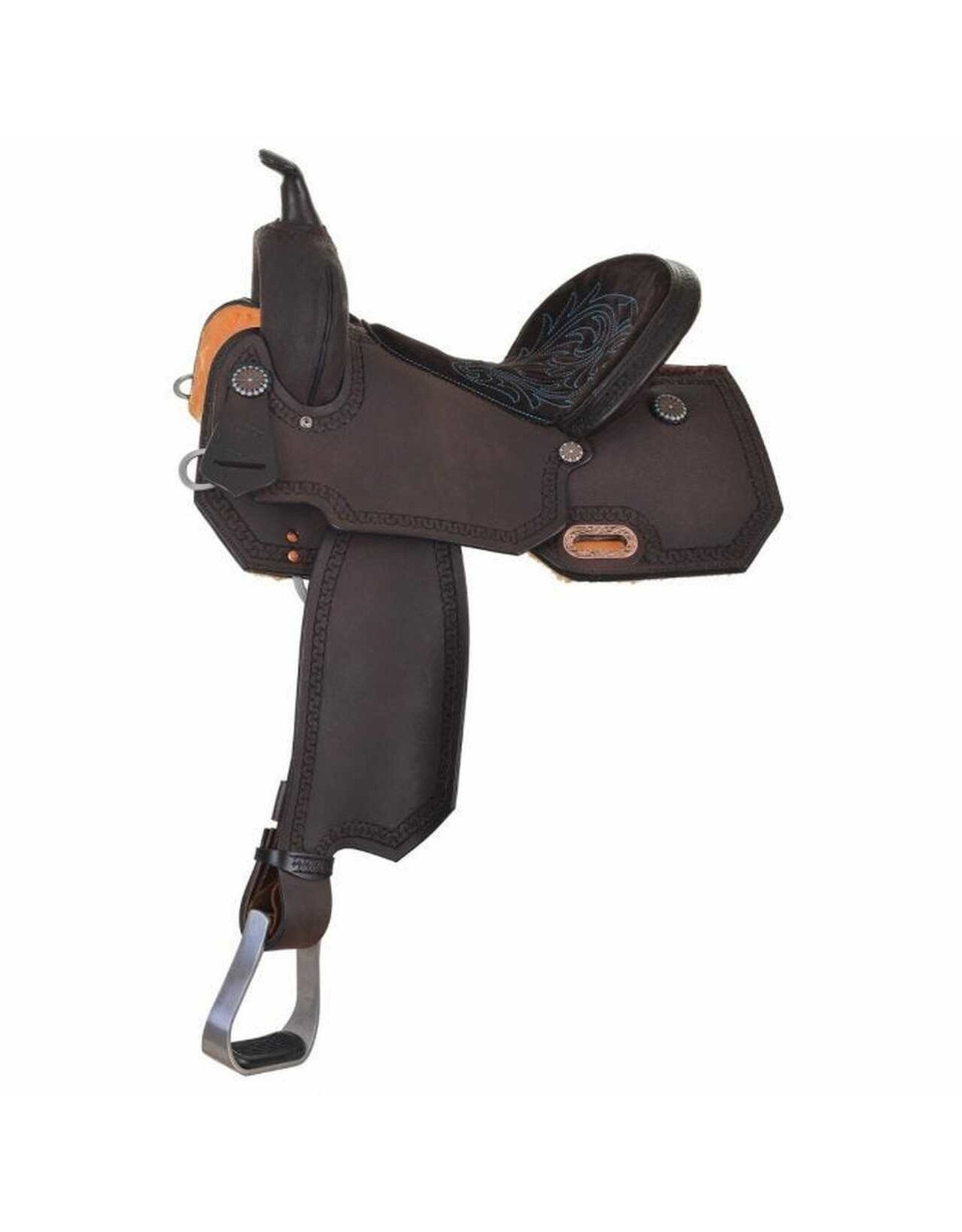 High Horse Circle Y High Horse Lindale 6228-750C-05 Chocolate Rough Out 15” Seat Wide Tree Barrel Saddle