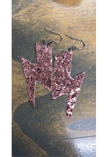 Twisted Feather Rose Gold Sequin Lightning Bolt Leather Earrings