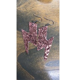 GritsNGrace Rose Gold Sequin Lightning Bolt Leather Earrings