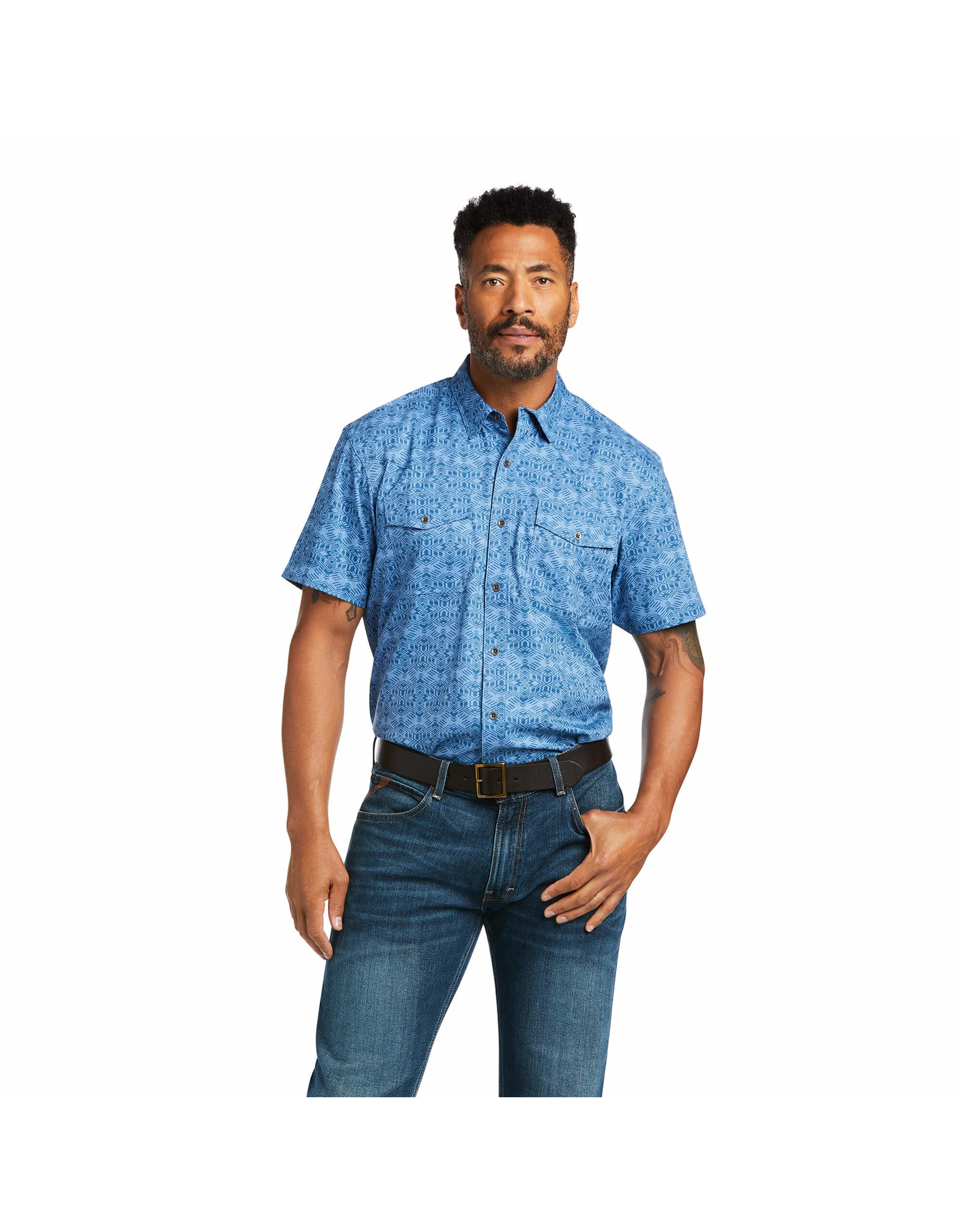 Ariat Ariat Men's VentTek Blue Southwestern Print 10039573 Short Sleeve Shirt