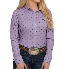 Cinch Ladies Long Sleeve MSW9163006 Lavendar Dot Print Shirt
