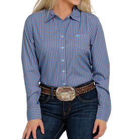 Cinch Ladies Long Sleeve MSW9163005 Light Blue Dot Print Shirt