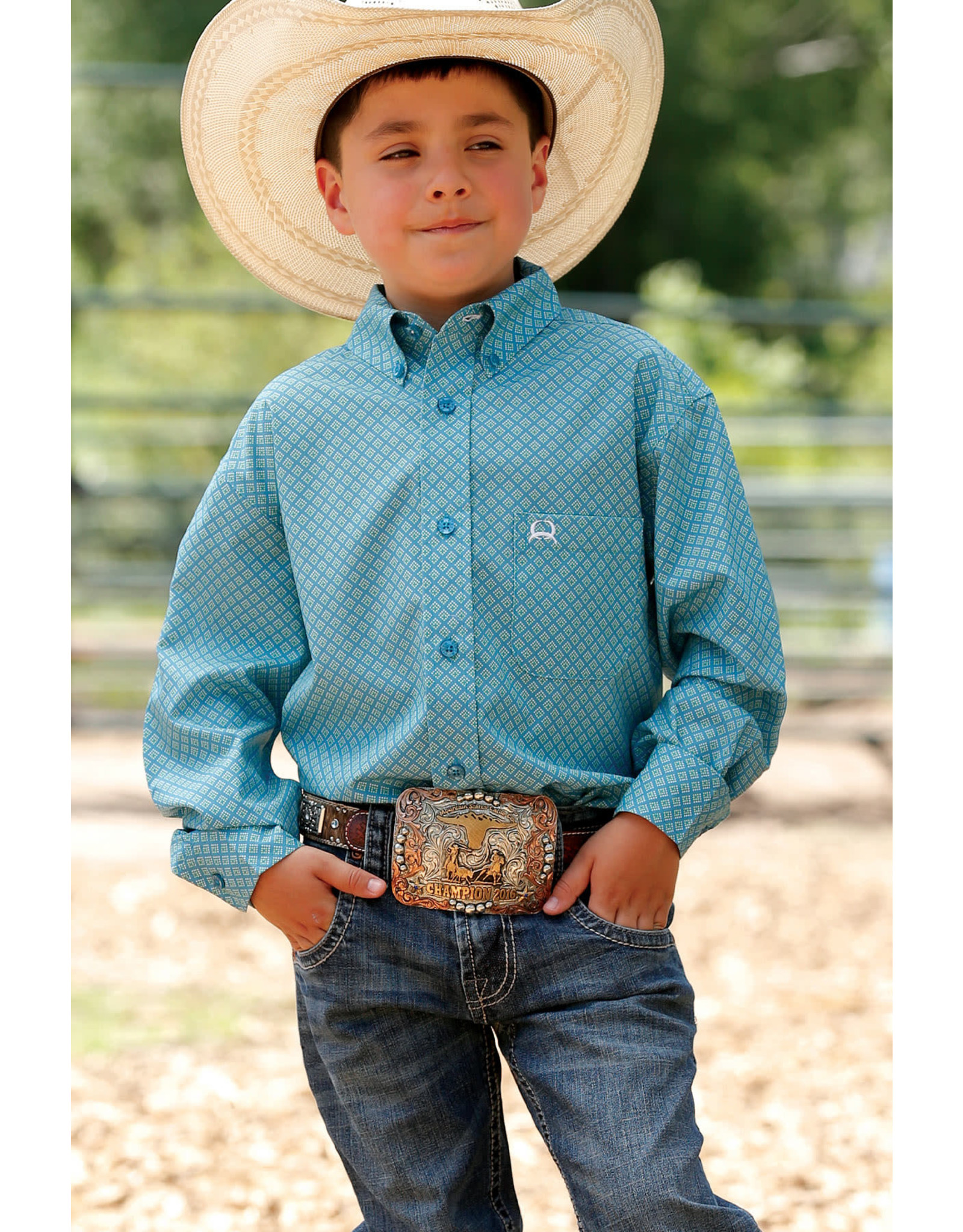 Cinch Cinch Boys Turquoise/Lime MTW7060280 Long Sleeve Shirt