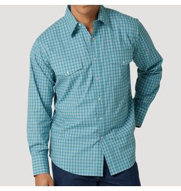 Wrangler Men's Long Sleeve 112317089 Teal Plaid Wrinkle Resistant Shirt