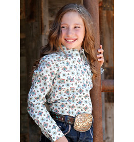 Cruel Cruel Girl Kid’s Light Blue Squash Blossom Pattern Long Sleeve CTW3230035 Western Shirt