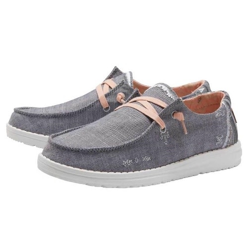 Hey Dude Wendy Youth Linen Grey Multiple | Zapatos Para Niña | Mocasines Con Cordones Para Niña | Cómodo Y Ligero, Shade, 12 MX Niño