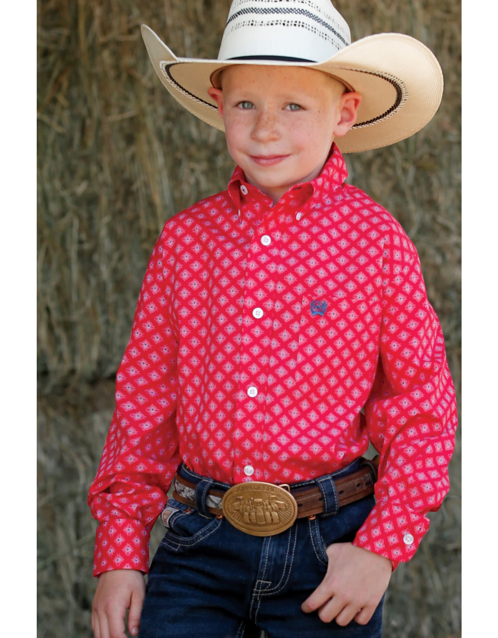 Cinch Cinch Boys Red Diamond Pattern MTW7060284 Long Sleeve Shirt