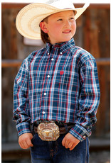 Cinch Cinch Boys Red/White/Blue Plaid Long Sleeve Shirt MTW7060283