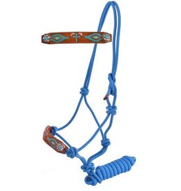 Showman Showman Turquoise Cross and Aztec Print Leather Noseband Rope Halter 722747