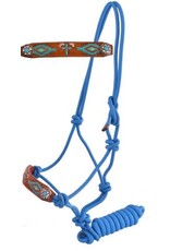 Showman Showman Turquoise Cross and Aztec Print Leather Noseband Rope Halter 722747