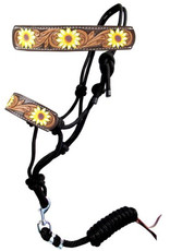 Showman Showman Black Sunflower Tooled Leather Noseband Rope Halter 16654