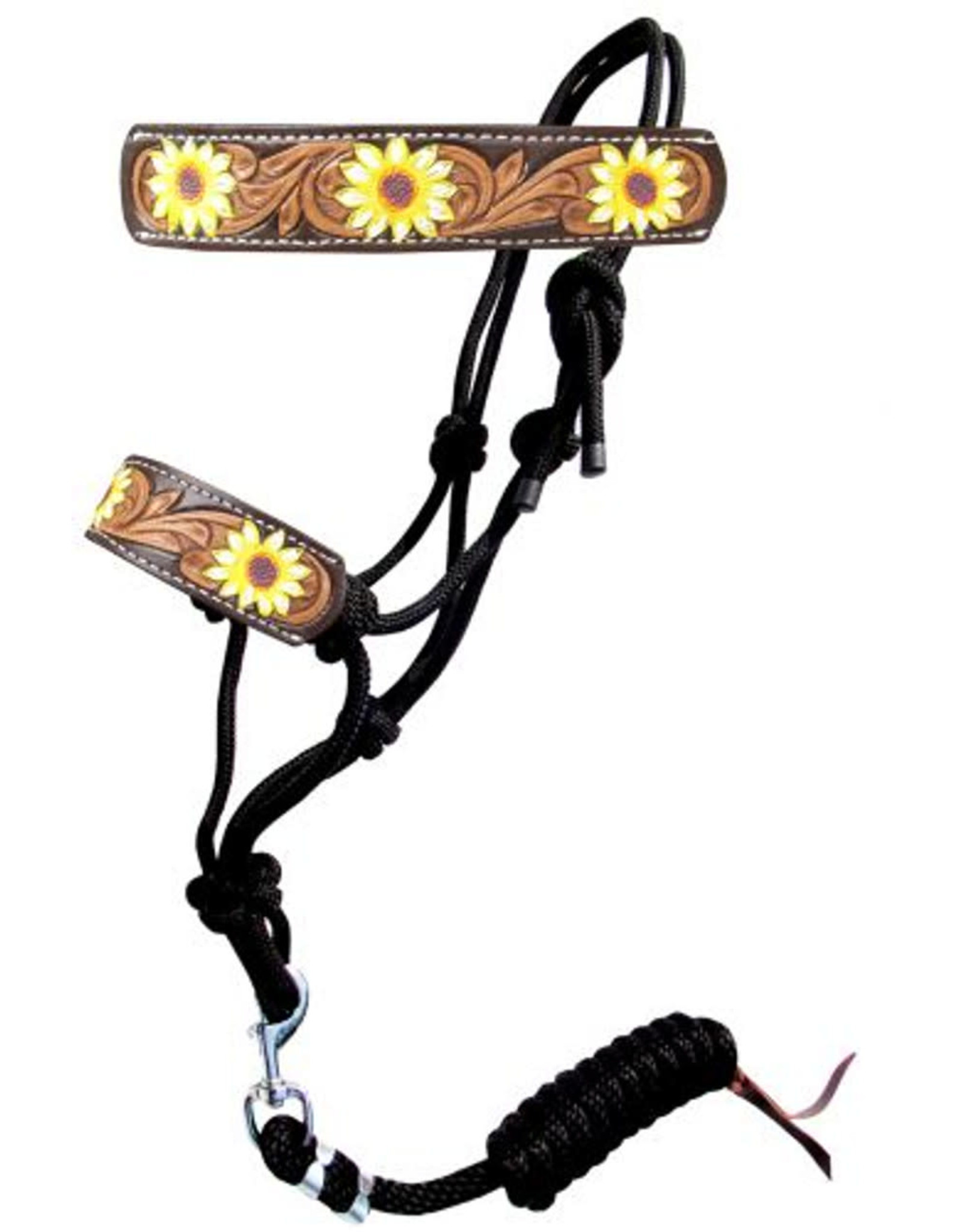 Showman Showman Black Sunflower Tooled Leather Noseband Rope Halter 16654