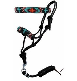 Showman Showman Turquoise Cross/Aztec Beaded Black Rope Halter 16503