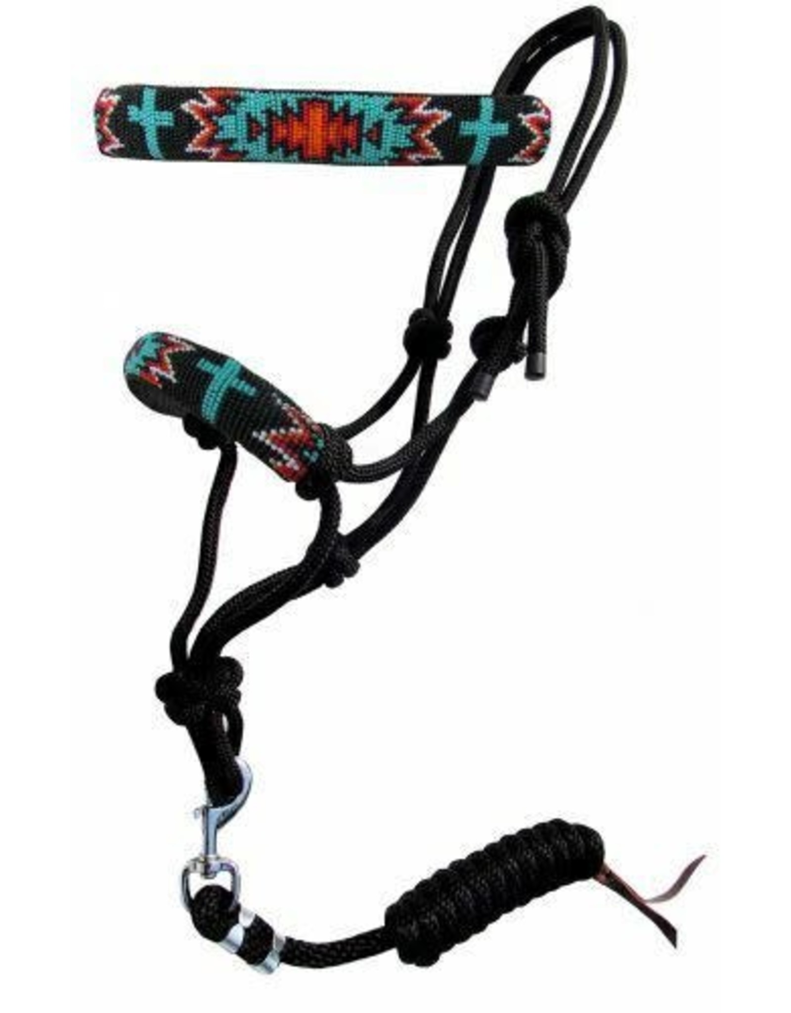 Showman Showman Turquoise Cross/Aztec Beaded Black Rope Halter 16503