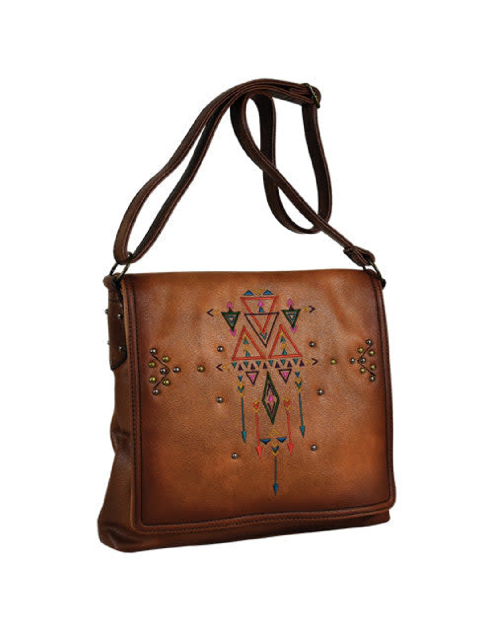 Catchfly Catchfly Addison Large Crossbody Aztec Embroidered Leather Bag 2032692