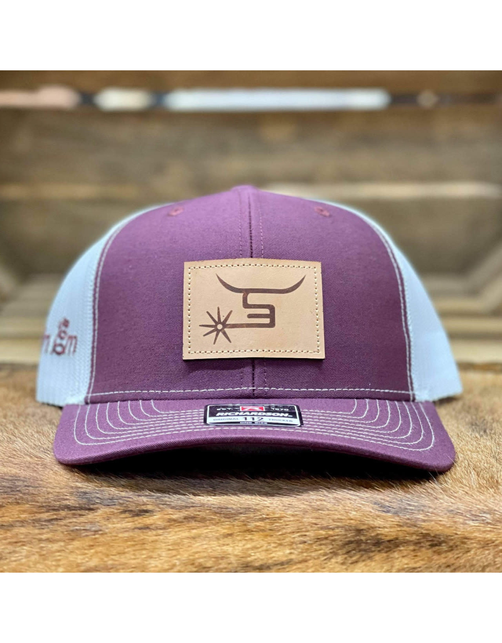 Spin Em Spin Em "Rambler" Burgundy/White Leather Patch Cap