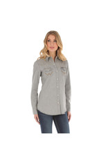 Wrangler Ladies LW3961D Pearl Snap Grey Denim Long Sleeve Shirt