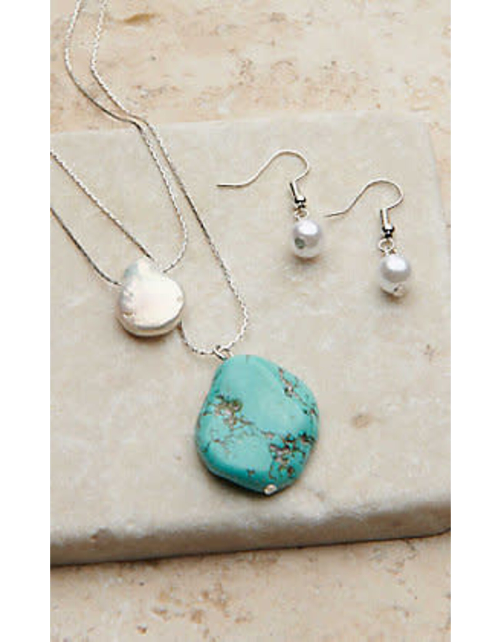Silver Strike Silver Strike Double Strand Turquoise & Pearl Necklace Set D4500108
