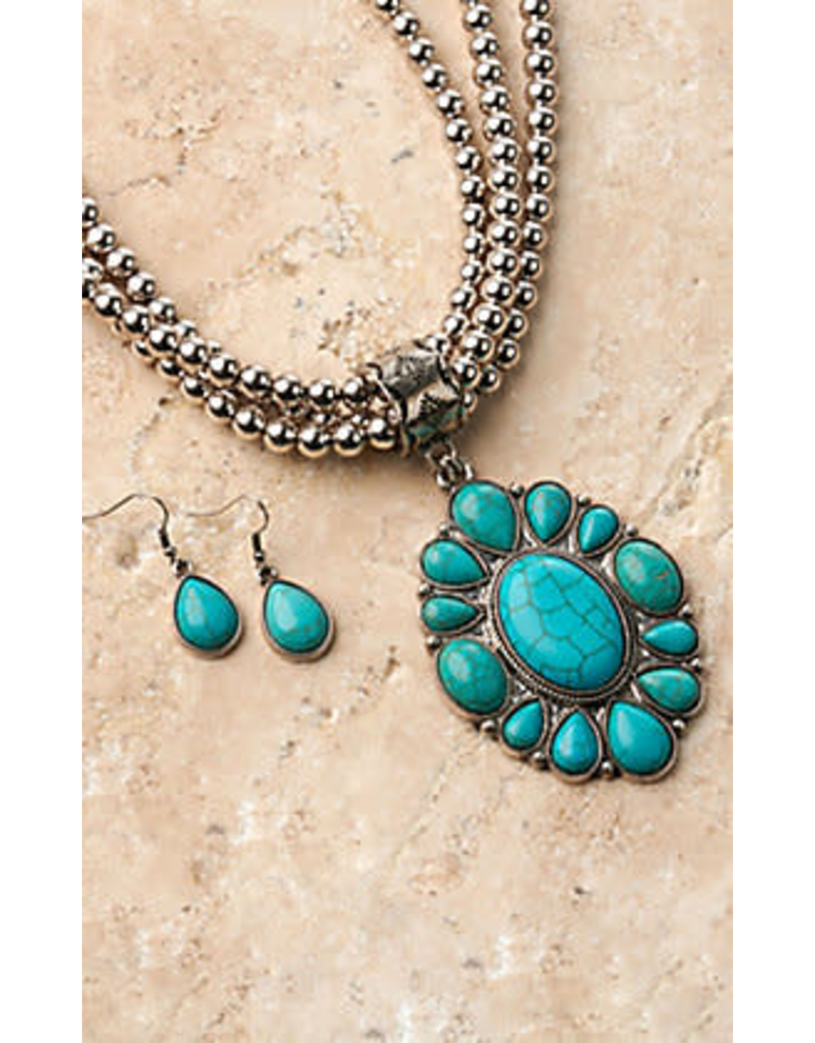 Silver Strike Silver Strike Concho Turquoise Necklace Set D4500200