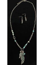Blazin Roxx Blazin Roxx Patinaed Turquoise Feather Necklace Set 30850