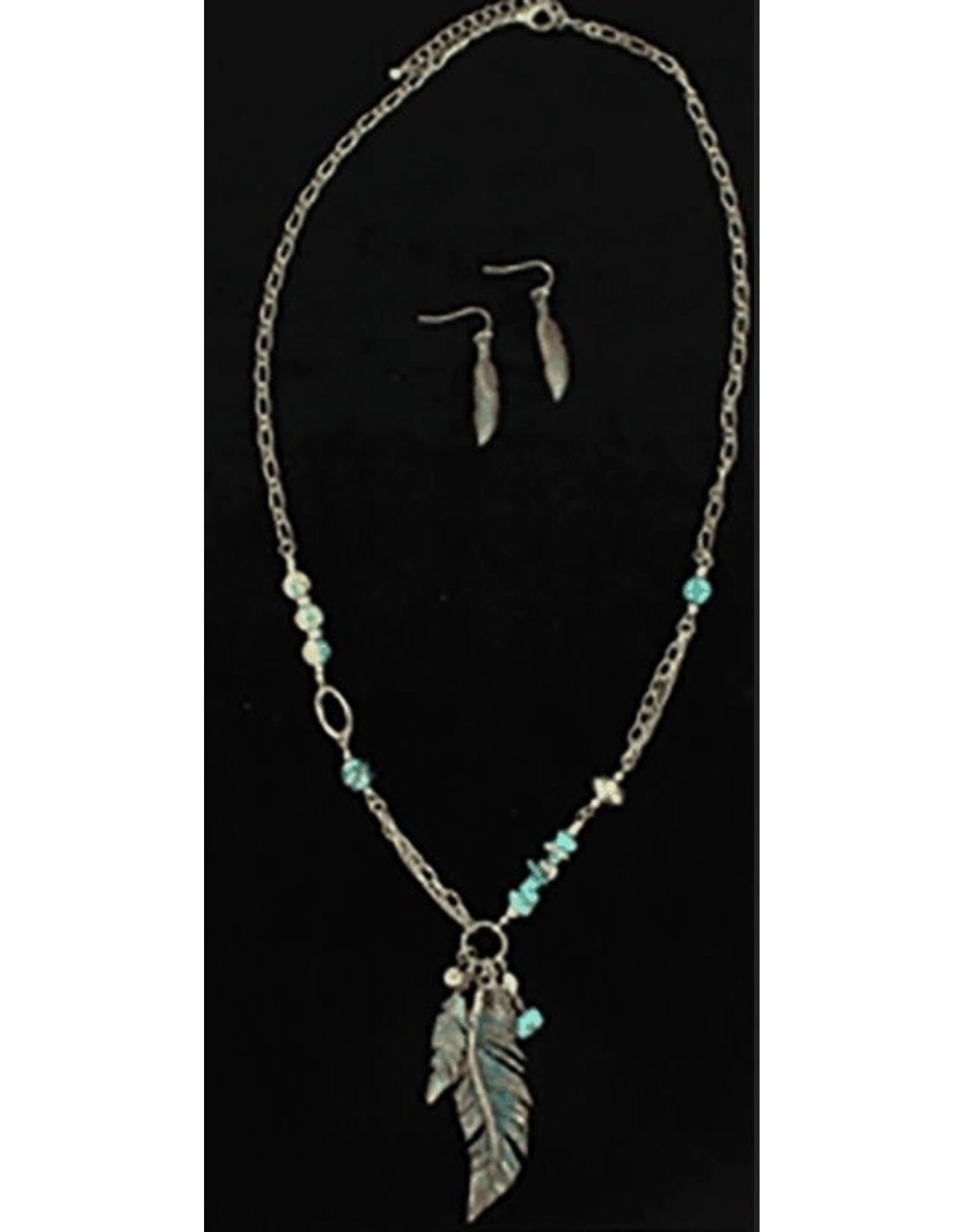 Blazin Roxx Blazin Roxx Patinaed Turquoise Feather Necklace Set 30850