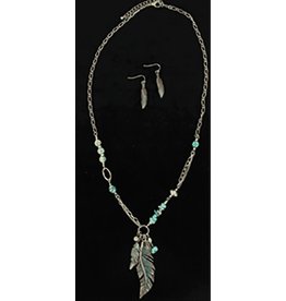 Blazin Roxx Blazin Roxx Patinaed Turquoise Feather Necklace Set 30850