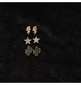Silver Strike Silver Strike Cactus/Lightning Bolt Stud Earring Set D460013697