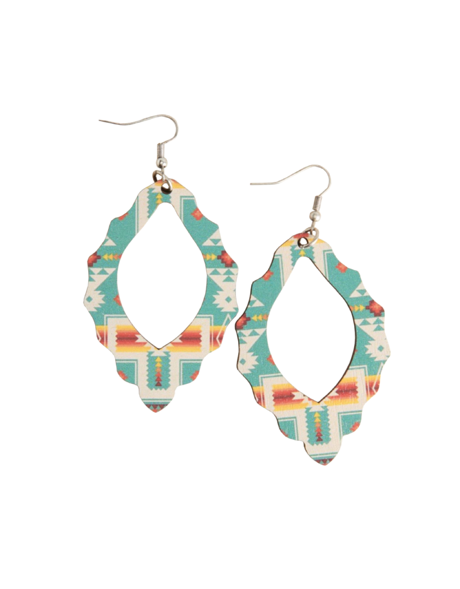Blazin Roxx Silver Strike Oval Wooden Aztec Earrings D4600102