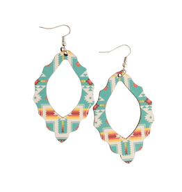 Blazin Roxx Silver Strike Oval Wooden Aztec Earrings D4600102