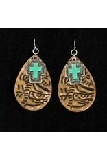 Blazin Roxx Blazin Roxx Tooled Leather & Turquoise Cross Earrings 30967