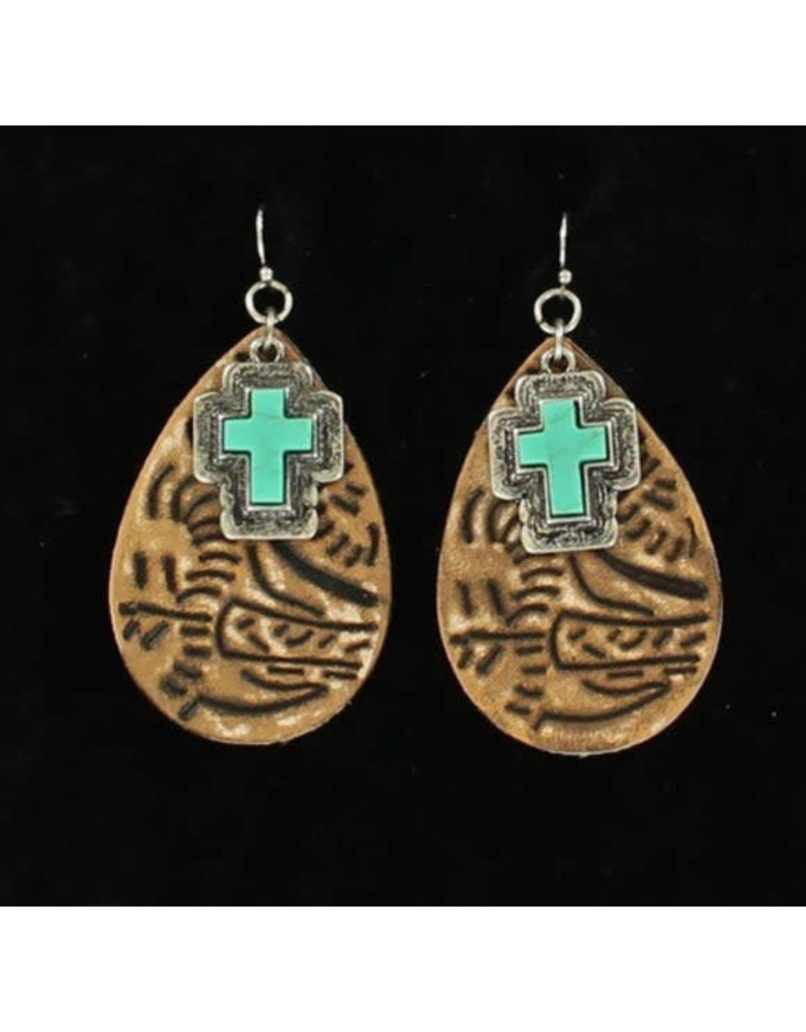 Blazin Roxx Blazin Roxx Tooled Leather & Turquoise Cross Earrings 30967