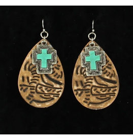 Blazin Roxx Blazin Roxx Tooled Leather & Turquoise Cross Earrings 30967