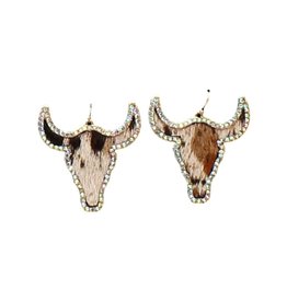 Silver Strike Silver Strike Calf Hair Rhinestone Cow Head Earrings D460013305