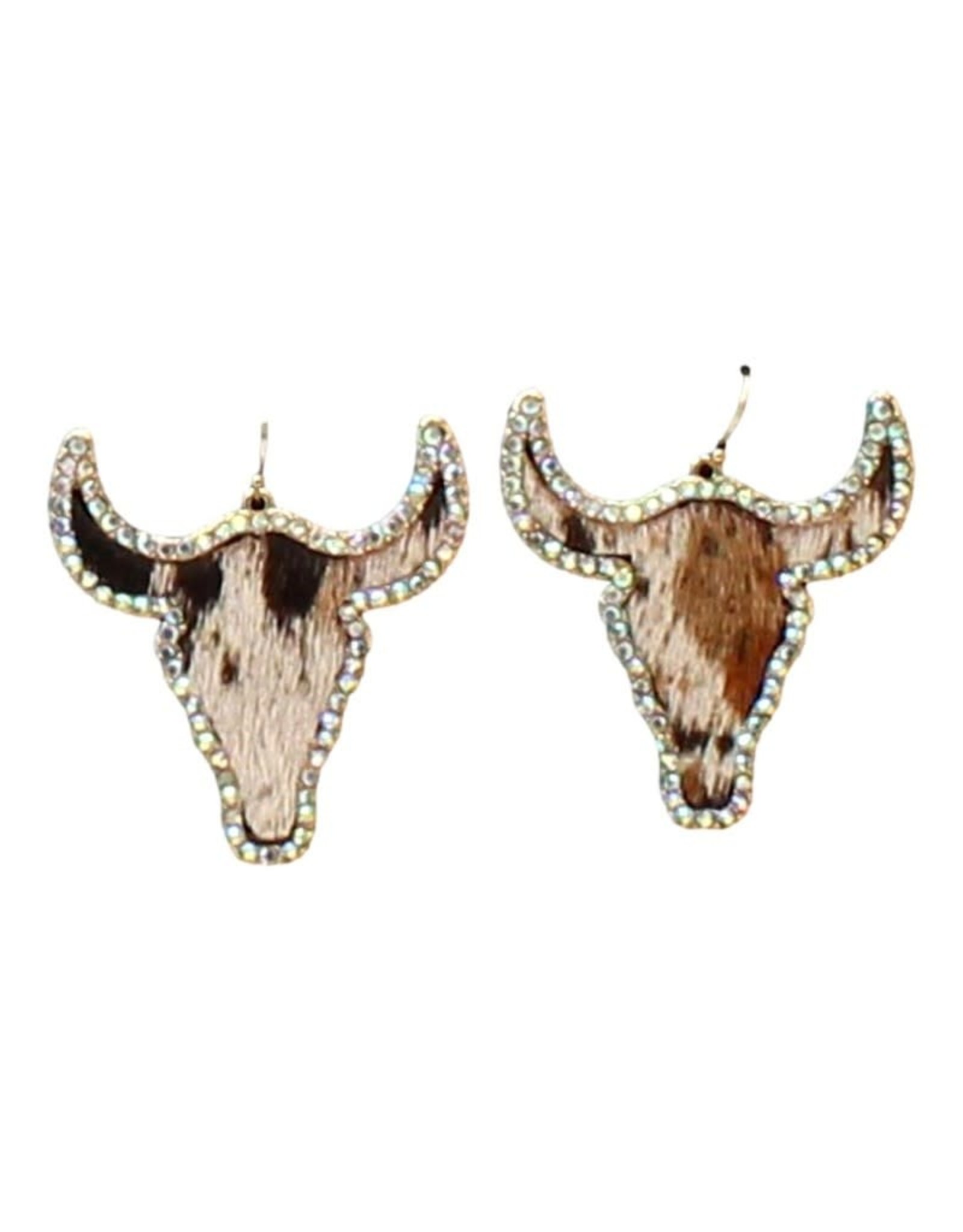 Silver Strike Silver Strike Calf Hair Rhinestone Cow Head Earrings D460013305