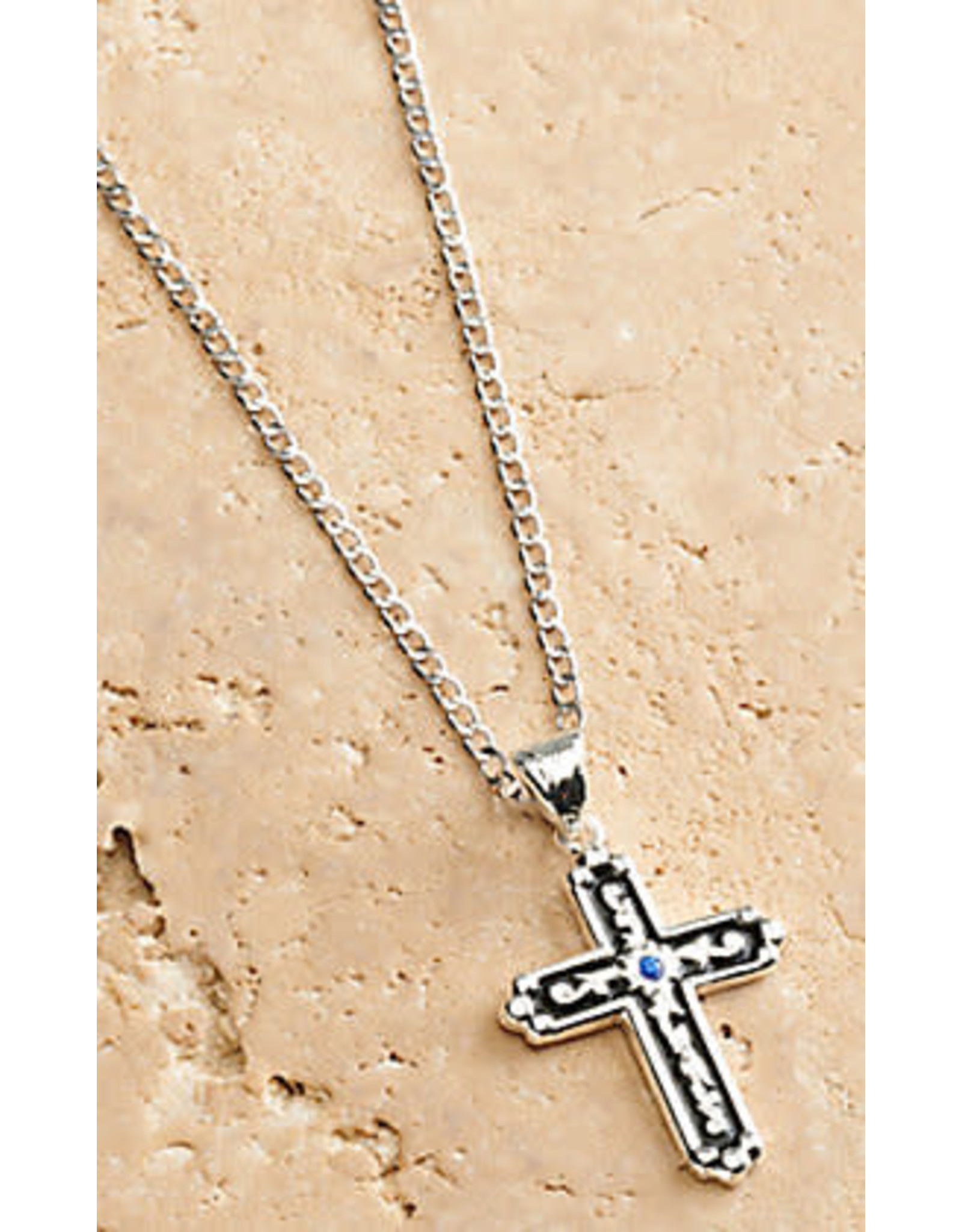 Silver Strike Silver Strike Men's Sapphire Cross Necklace DN130