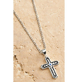 Silver Strike Silver Strike Men's Sapphire Cross Necklace DN130