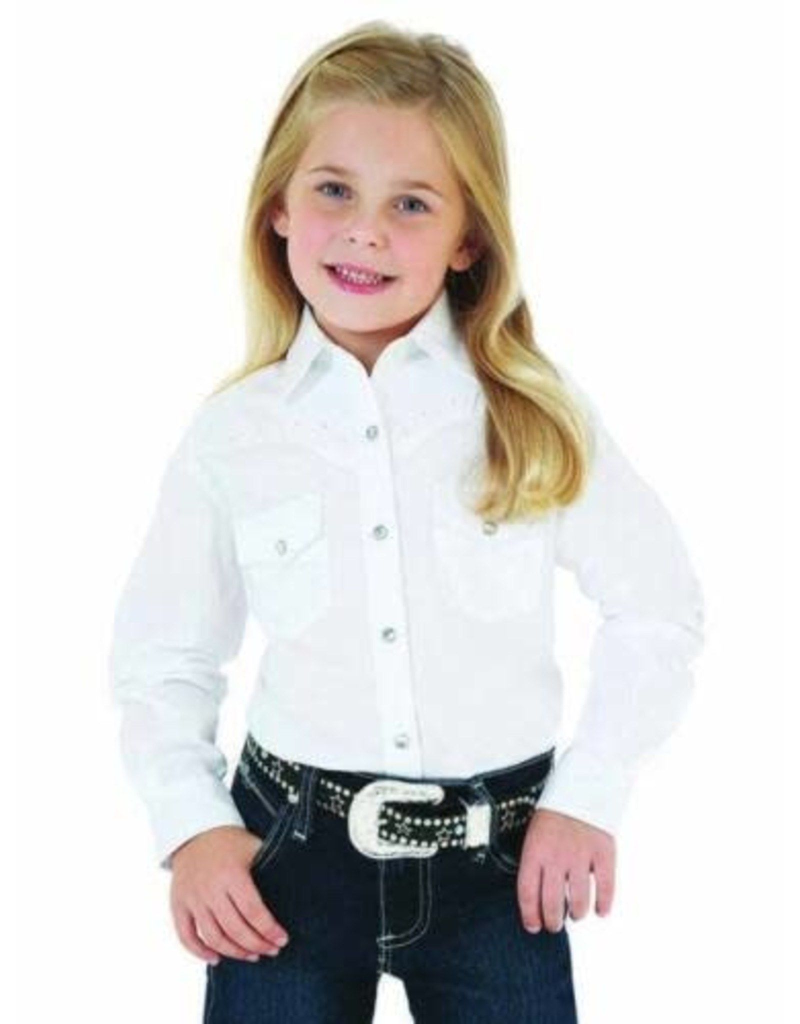 Wrangler Wrangler Girl's White Pearl Snap GW7001W Long Sleeve Shirt
