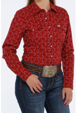 Cinch Ladies Long Sleeve Pearl Snap Geo Pattern Shirt MSW9201036 Red
