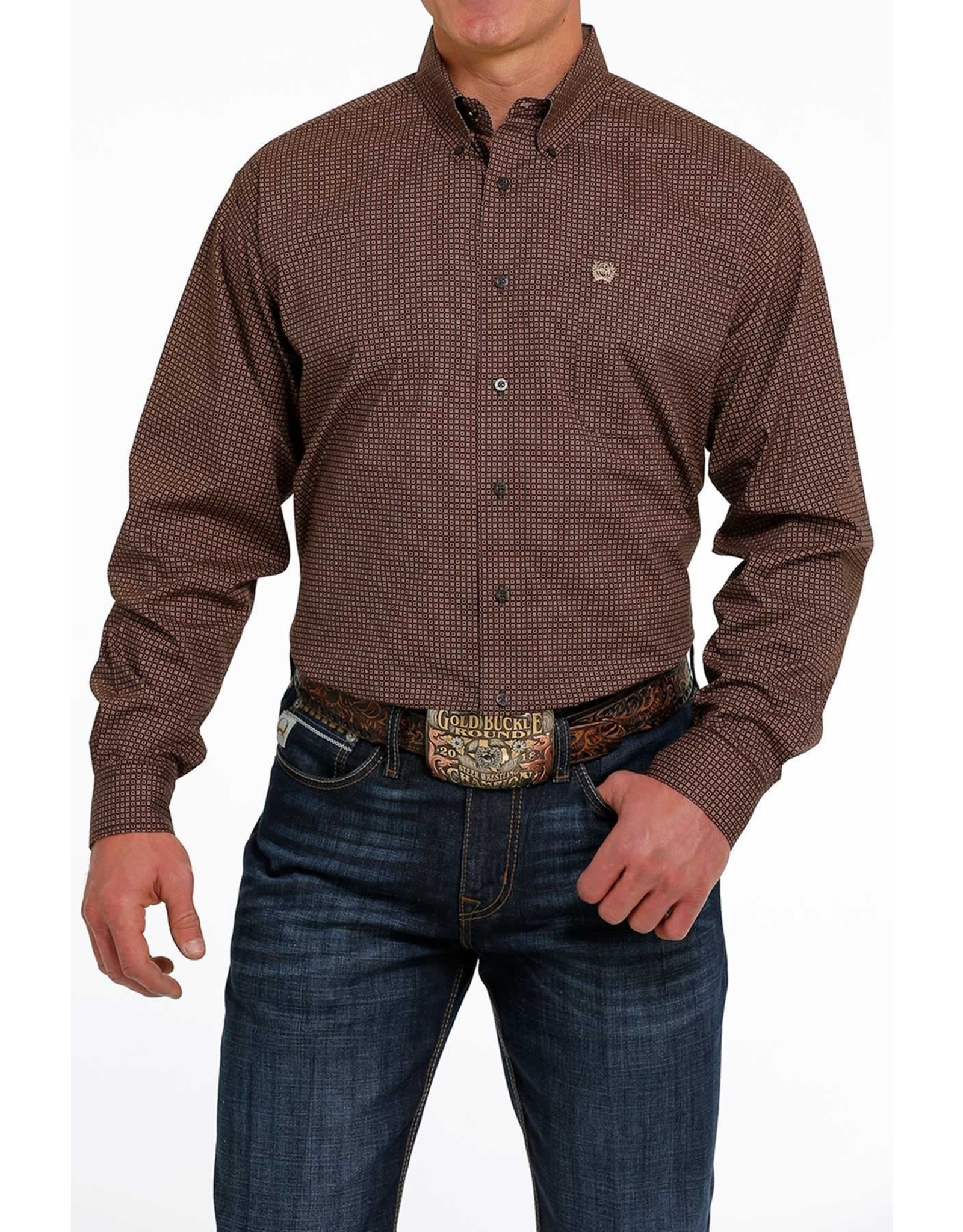 Cinch Men's Classic Fit Stretch Chocolate Geo Print MTW1105492 Western Button Up Shirt