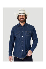Wrangler Men's Dark Wash Denim Frayed Hem MS1041D Long Sleeve Shirt