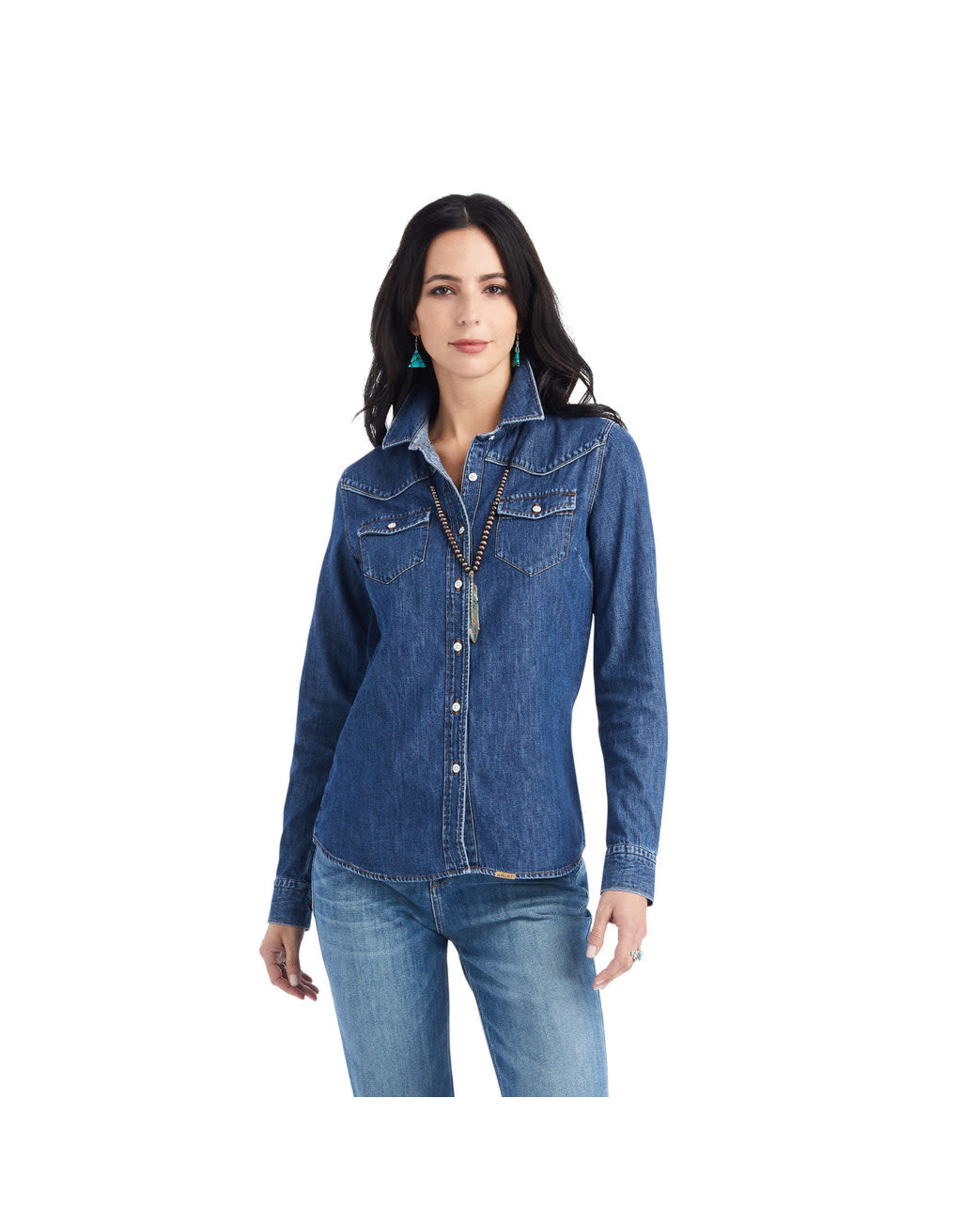 Ariat Ladies Farriday Denim Shirt Bluelight 10042258 Pearl Snap Western Shirt