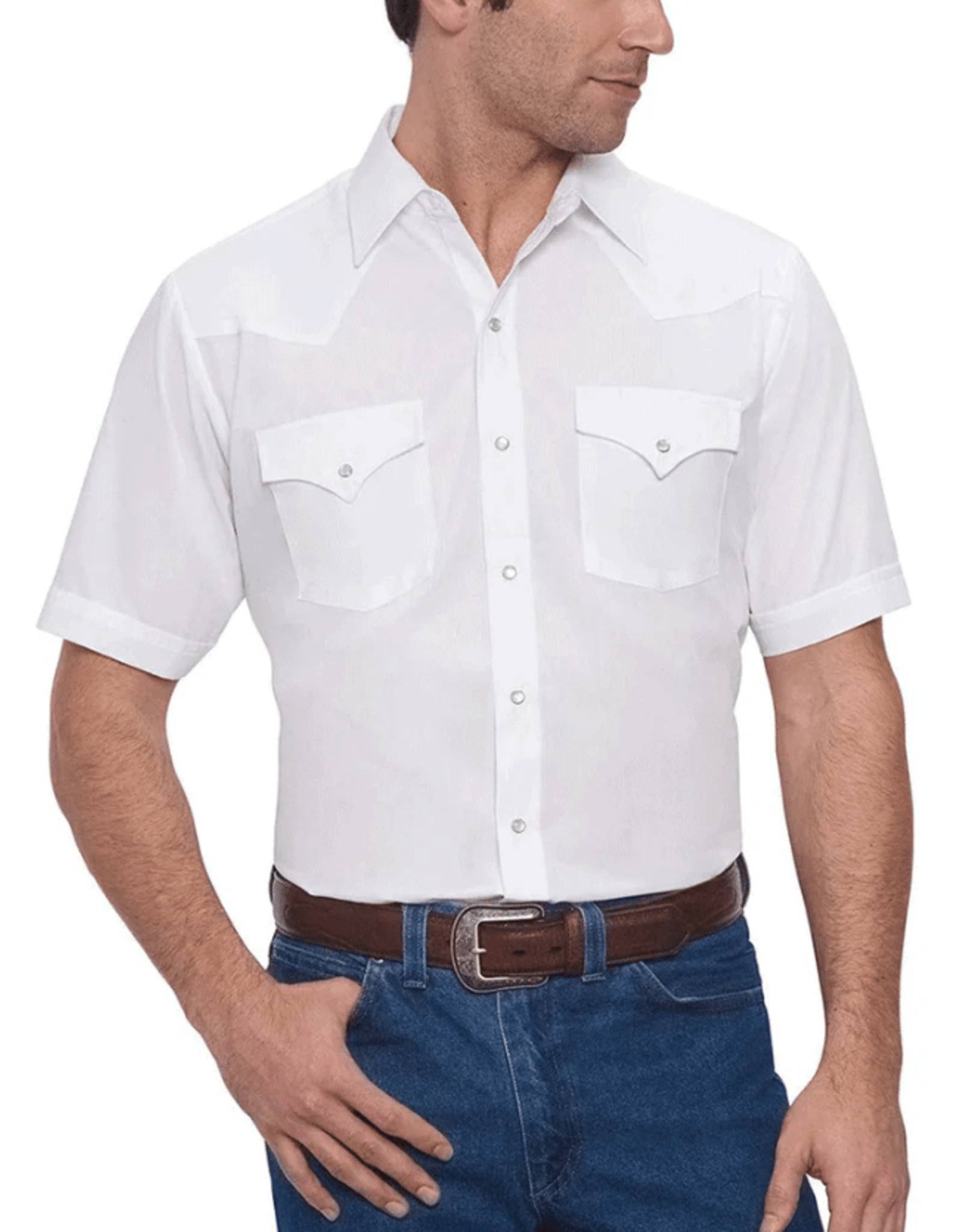 Ely Walker Mens Short Sleeve Pearl Snap 15201605-01 White Shirt