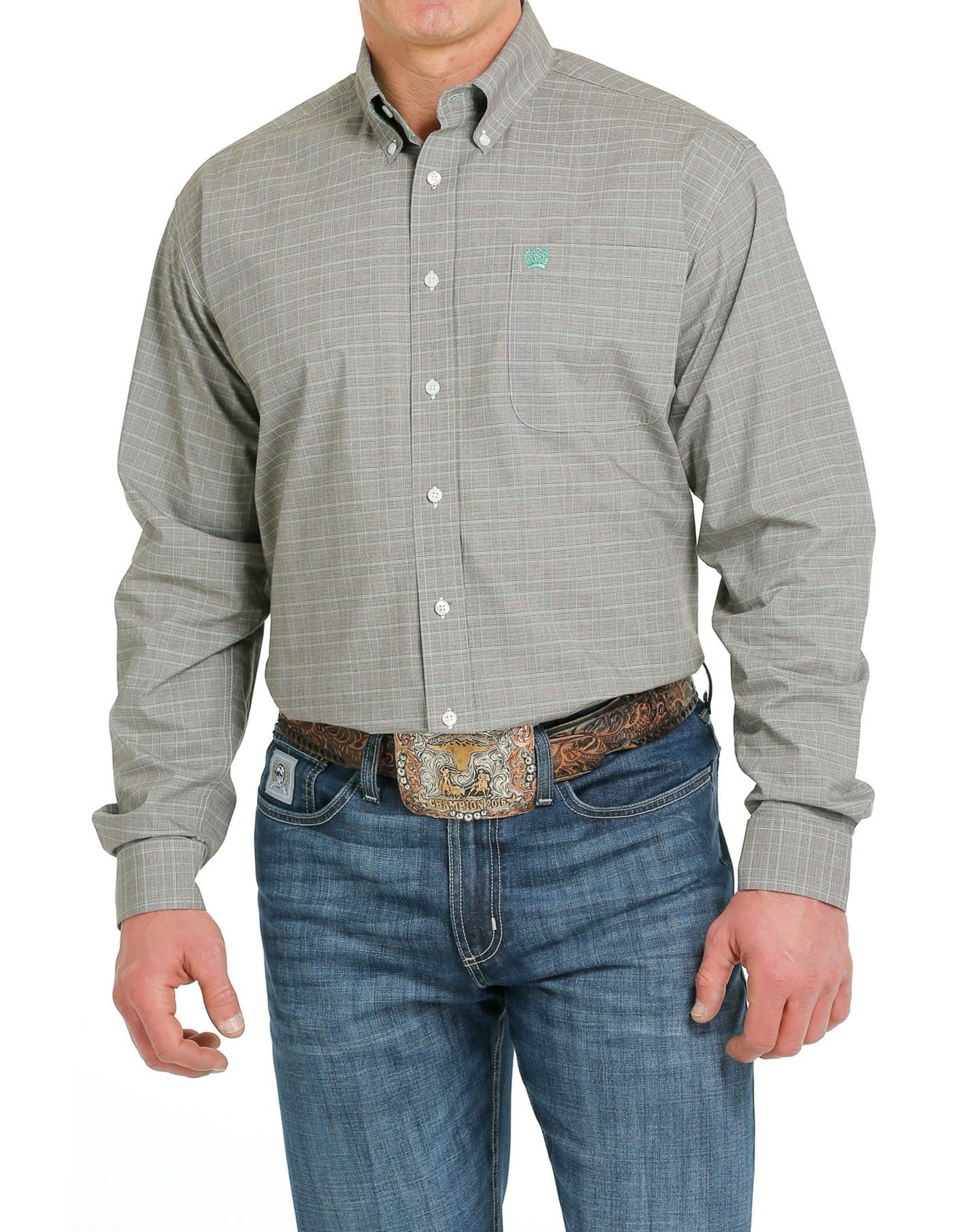 Cinch Mens Green Plaid Classic Fit MTW1105545 Long Sleeve Western Shirt