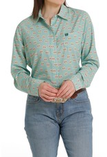 Cinch Ladies Green Print Arena Flex Long Sleeve MSW9163011 Western Shirt