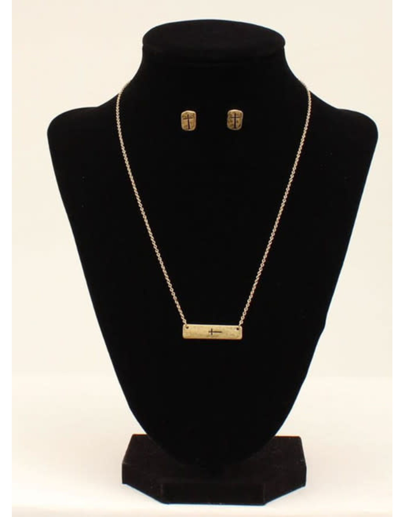 Blazin Roxx Blazin Roxx Cross Gold Bar Necklace Set 30996