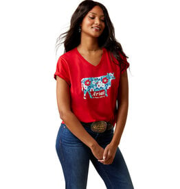 Ariat Ariat Ladies Flower Cow 10045086 Equestrian Red T-Shirt